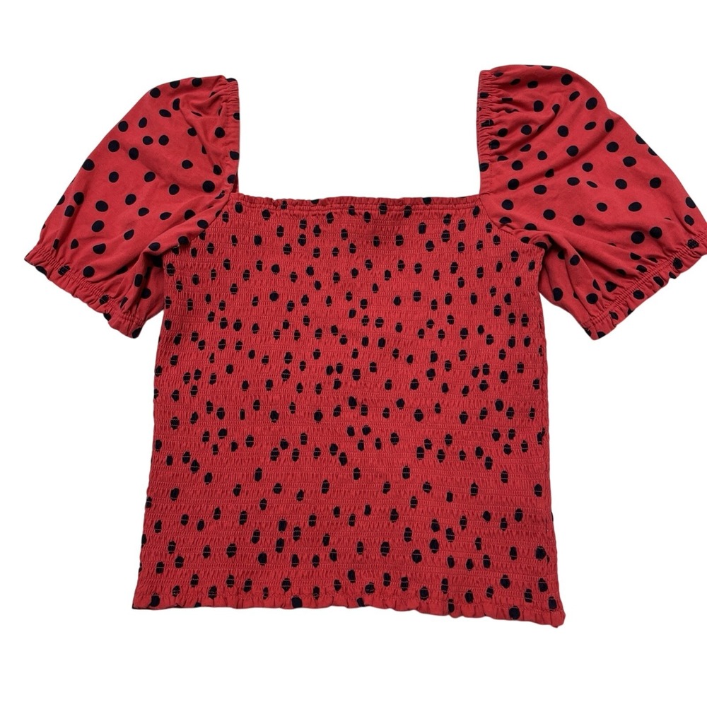 Dolan Y2K Top Womens S Red Polka Dot Milkmaid Smocked Cropped Coquette Preppy